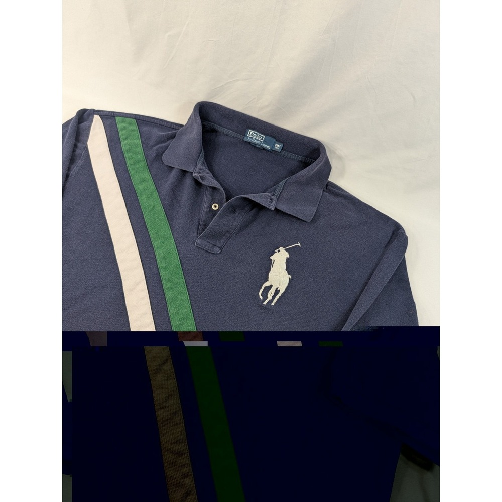 Polo Ralph Lauren Polo Shirt  Big 3XLT Blue Big Pony Sash Stripe‎ Short Sleeve